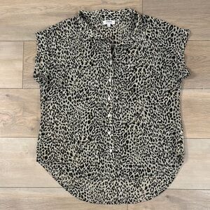 Umgee Women’s Leopard Print Button Up Short Sleeve Semi- Sheer Shirt